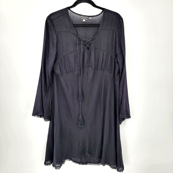 Ananda's Collection Women's Boho Lace up Front Peasant Dress Bell Sleeve FLAW - Picture 1 of 10
